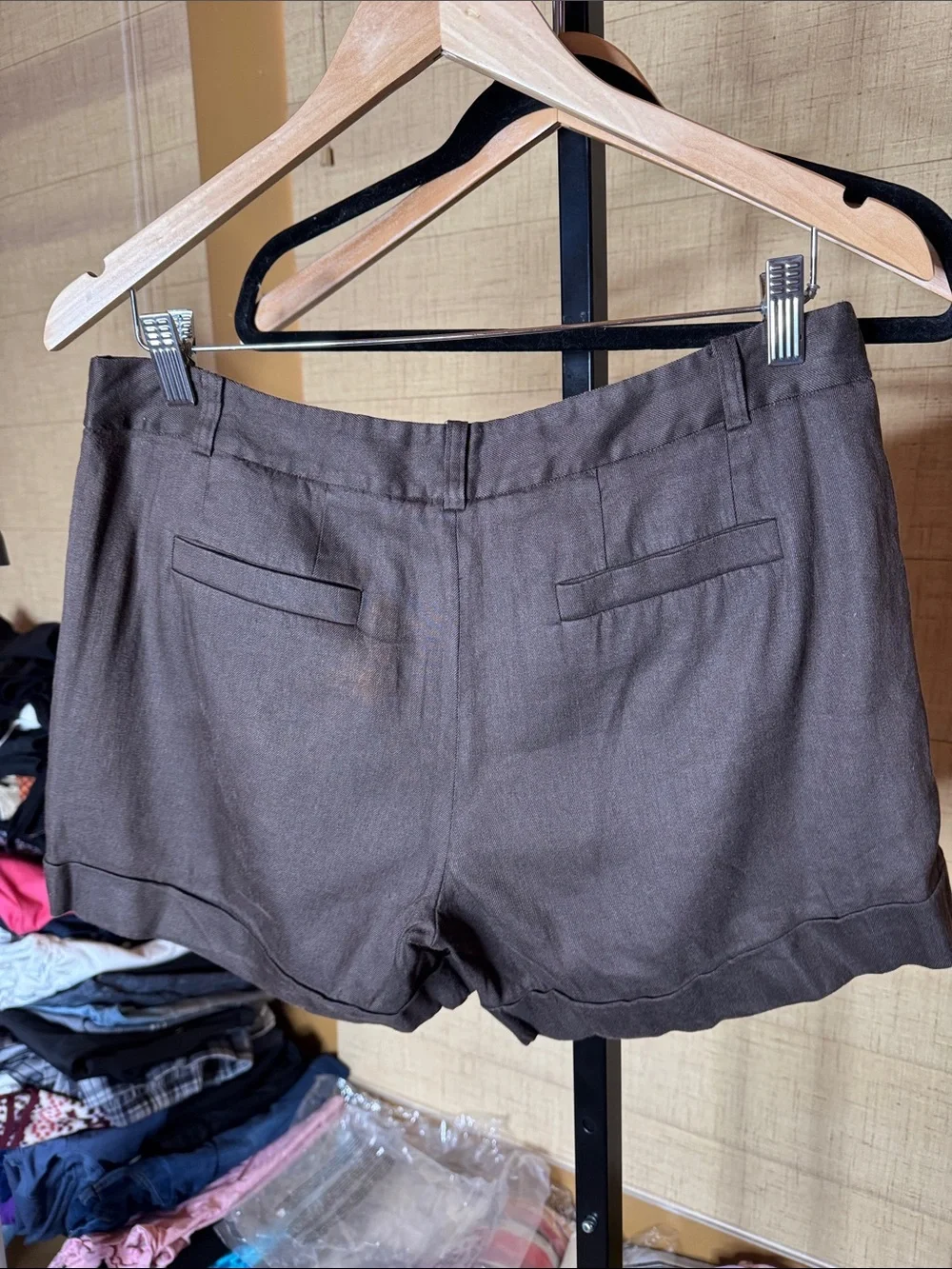 Kate Spade New York Brown Linen Blend Pleated Tailored Shorts Size 4